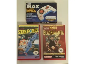 NES MAX Handkontroll och Yapon hyr spel Starforce och Wrath of the Black Manta